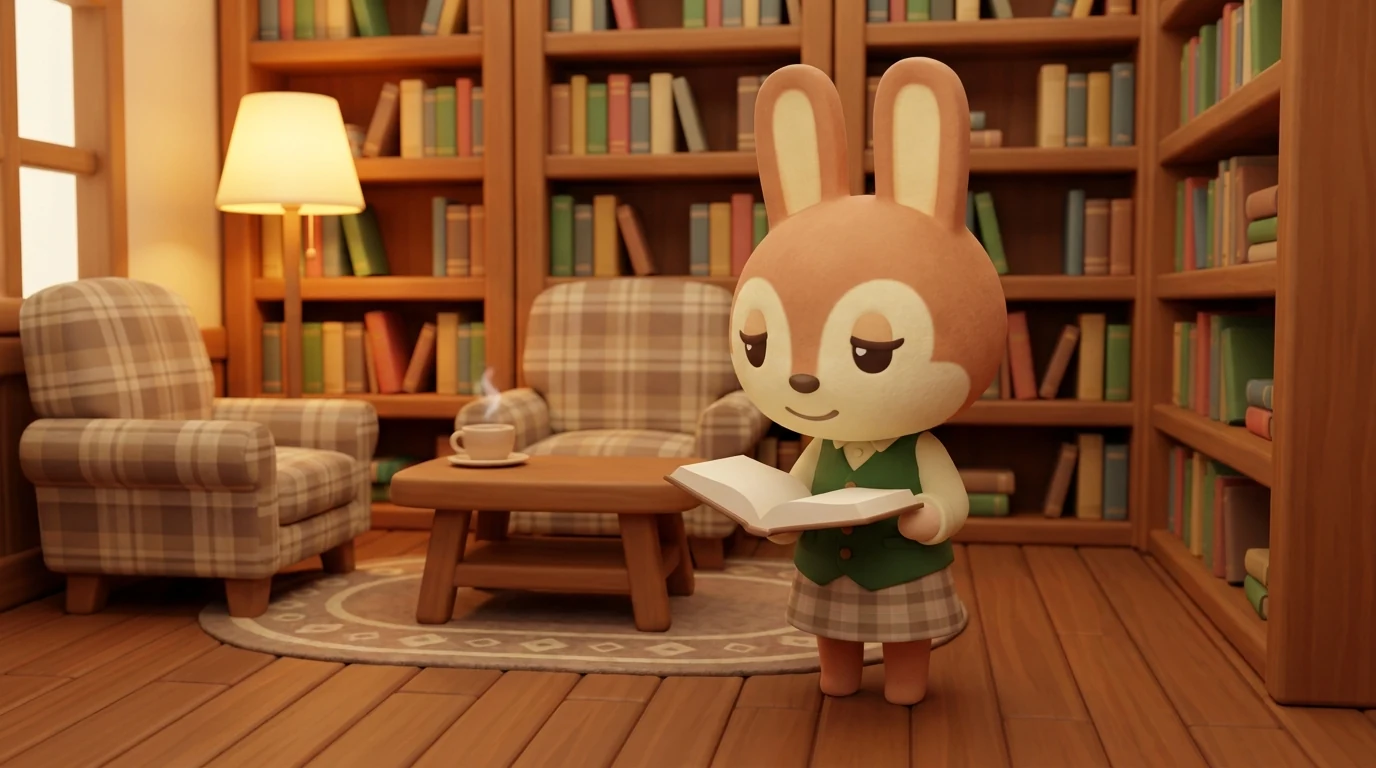 図書館で本を読むうさぎのマリア